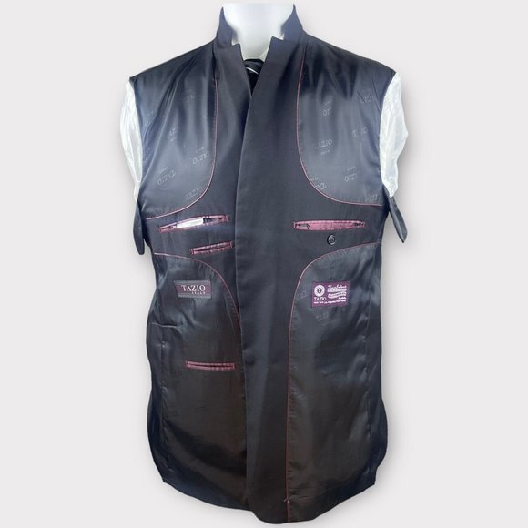 Tazio Italy Blazer Sports Coat Men's 46L Black Super 120's Wool Hand Tailored - Picture 2 of 16